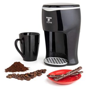 moss & stone mini drip coffee maker with mug, small coffee pot with coffee cup, mini coffee maker, one cup coffee maker (1 drip & 4oz mug)