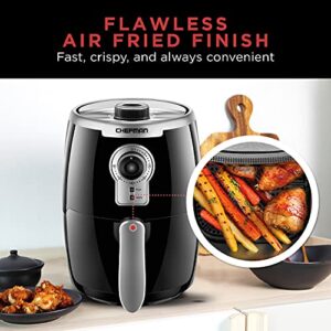 Chefman Small Compact Air Fryer Healthy Cooking, 2 Qt Nonstick, User Friendly and Adjustable Temperature Control w/ 60 Minute Timer & Auto Shutoff, Dishwasher Safe Basket, BPA-Free, 2 Quart, Black