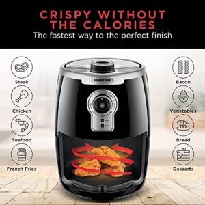 Chefman Small Compact Air Fryer Healthy Cooking, 2 Qt Nonstick, User Friendly and Adjustable Temperature Control w/ 60 Minute Timer & Auto Shutoff, Dishwasher Safe Basket, BPA-Free, 2 Quart, Black