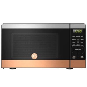 joy kitchen compact countertop microwave oven with led display, 6 auto-preset menus, child lock, defrost & express cooking features, 0.7 cu. ft. 700w, stainless steel