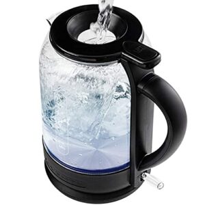 Ovente Electric Glass Kettle 1.5 Liter 1500W Power Portable Instant Hot Water Boiler Heater with ProntoFill Tech & Automatic Shut Off, Fast Boiling Cordless Body for Coffee Milk Tea, Black KG516B