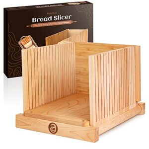 bread slicer for homemade bread (hard maple wood) – 4 different thickness options for even and consistent bread slices – compact foldable bread slicing guide with optimal knife grooves