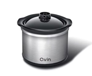 0.65-qt mini round slow cooker, fondue melting pot warmer with diswasher-safe stoneware crock, glass lid, stainless steel and black