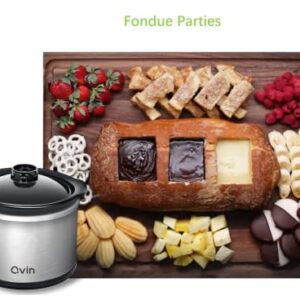 0.65-qt mini Round Slow Cooker, Fondue Melting Pot Warmer with Diswasher-safe Stoneware Crock, Glass Lid, Stainless Steel and Black