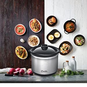 0.65-qt mini Round Slow Cooker, Fondue Melting Pot Warmer with Diswasher-safe Stoneware Crock, Glass Lid, Stainless Steel and Black