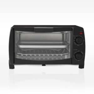 mainstays 4-slice toaster oven, black, includes 1 baking rack and 1 baking pan