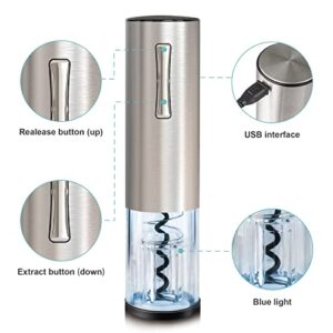 Electric Wine Opener, EZBASICS Automatic Wine Bottle Opener Set with Foil Cutter Vacuum Stopper and Wine Aerator Pourer for Wine Lovers Gift Home Kitchen Party Bar Wedding Rechargeable, Silver