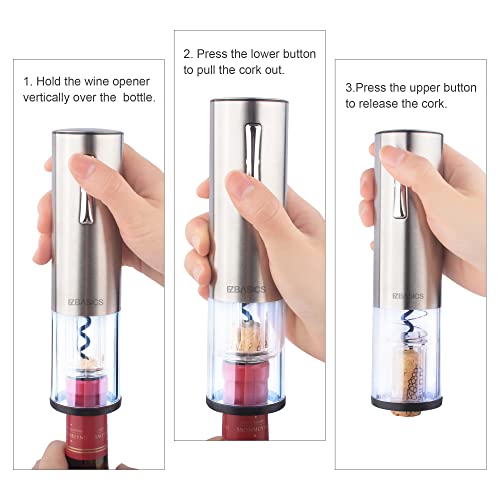 Electric Wine Opener, EZBASICS Automatic Wine Bottle Opener Set with Foil Cutter Vacuum Stopper and Wine Aerator Pourer for Wine Lovers Gift Home Kitchen Party Bar Wedding Rechargeable, Silver