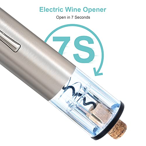 Electric Wine Opener, EZBASICS Automatic Wine Bottle Opener Set with Foil Cutter Vacuum Stopper and Wine Aerator Pourer for Wine Lovers Gift Home Kitchen Party Bar Wedding Rechargeable, Silver