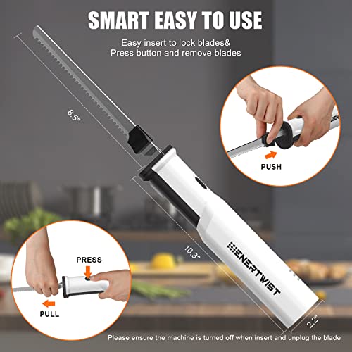 ENERTWIST Cordless Electric Carving Knife 1S Quick Start One-Hand Operation Easy to Use with Safety Lock Button for Carving Bread,Turkey, Poultry,Crafting Foam