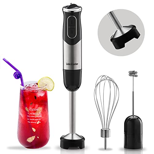 Liebe&Lecker Immersion Blender Handheld, 9-Speed Electric Hand Blender with Whisk, Milk Frother Attachments, 304 Stainless Steel emulsion blender with 500W Powerful Motor for Baby Food, Smoothies and more.