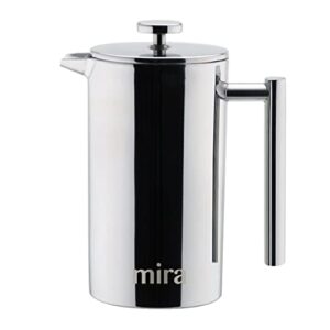 mira 12 oz stainless steel french press coffee maker | double walled insulated coffee & tea brewer pot & maker | keeps brewed coffee or tea hot | 350 ml