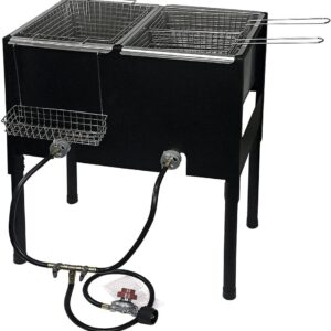 Free Standing Triple Deep Fryer-3 Basket Stainless Steel Propane Cooker-Fry Fish/Chicken-Taco Cart