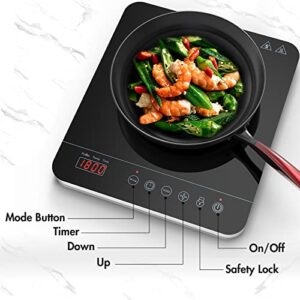 Aobosi Portable Induction Burner Cooktop 1800w Fast Efficient Cooking,Digital Sensor Touch LED Screen Countertop Burner,Electric Stove Cooker Black Crystal Glass Surface 9 Power 10 Temperature Setting With locking function