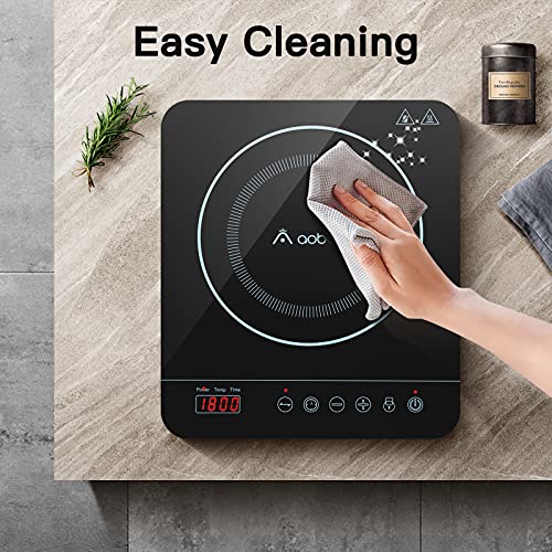 Aobosi Portable Induction Burner Cooktop 1800w Fast Efficient Cooking,Digital Sensor Touch LED Screen Countertop Burner,Electric Stove Cooker Black Crystal Glass Surface 9 Power 10 Temperature Setting With locking function