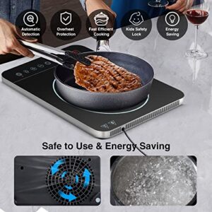 Aobosi Portable Induction Burner Cooktop 1800w Fast Efficient Cooking,Digital Sensor Touch LED Screen Countertop Burner,Electric Stove Cooker Black Crystal Glass Surface 9 Power 10 Temperature Setting With locking function