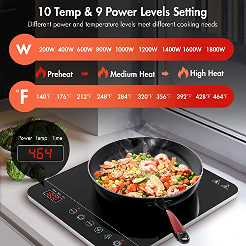 Aobosi Portable Induction Burner Cooktop 1800w Fast Efficient Cooking,Digital Sensor Touch LED Screen Countertop Burner,Electric Stove Cooker Black Crystal Glass Surface 9 Power 10 Temperature Setting With locking function