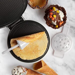 Waffle Cone and Bowl Maker- Includes Shaper Roller and Bowl Press- Homemade Ice Cream Cone Iron Machine - Electric Nonstick Waffler Iron, Unique Birthday Treat, Gift Giving or Entertaining Holiday Fun