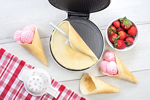 Waffle Cone and Bowl Maker- Includes Shaper Roller and Bowl Press- Homemade Ice Cream Cone Iron Machine - Electric Nonstick Waffler Iron, Unique Birthday Treat, Gift Giving or Entertaining Holiday Fun