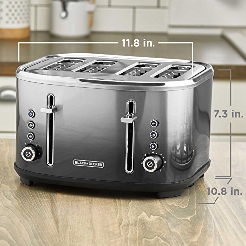 BLACK+DECKER 4-Slice Extra-Wide Slot Toaster, Stainless Steel, Ombré Finish, TR4310FBD,Black/Silver Ombre