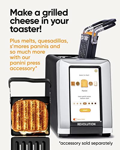 Revolution InstaGLO R180B – NEW! 2-Slice, Matte Black/Chrome Touchscreen Toaster with high-speed smart settings for perfect toasting – Compatible with Revolution Panini Press accessory for crispy, melty sandwiches and quesadillas in your toaster!