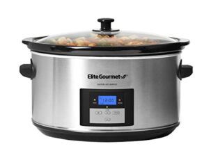 elite gourmet mst-900d# digital programmable slow cooker, oval adjustable temp, entrees, sauces, stews & dips, dishwasher safe glass lid & crock (8.5 quart, stainless steel)