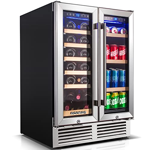 BODEGA Wine and Beverage Refrigerator, 24 Inch Dual Zone Wine Cooler, with Smart APP Control and 2 Safety Locks,Soft LED Light Hold 19 Bottles and 57 Cans, Built-In or Freestanding