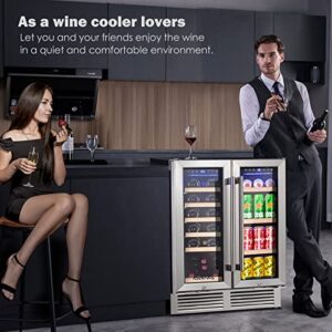 BODEGA Wine and Beverage Refrigerator, 24 Inch Dual Zone Wine Cooler, with Smart APP Control and 2 Safety Locks,Soft LED Light Hold 19 Bottles and 57 Cans, Built-In or Freestanding