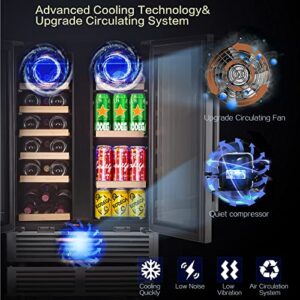 BODEGA Wine and Beverage Refrigerator, 24 Inch Dual Zone Wine Cooler, with Smart APP Control and 2 Safety Locks,Soft LED Light Hold 19 Bottles and 57 Cans, Built-In or Freestanding