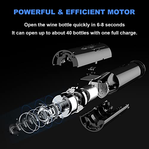 Electric Wine Opener Set, Rechargeable Automatic Wine Corkscrew Remover Kit, Cordless Electric Wine Bottle Opener with USB Charging Cable, Wine Pourer, Vacuum Stopper, Foil Cutter for Wine Lovers Gift