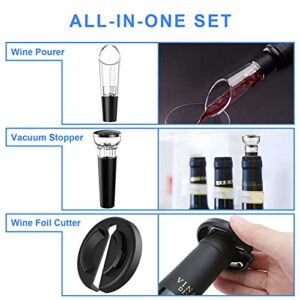 Electric Wine Opener Set, Rechargeable Automatic Wine Corkscrew Remover Kit, Cordless Electric Wine Bottle Opener with USB Charging Cable, Wine Pourer, Vacuum Stopper, Foil Cutter for Wine Lovers Gift