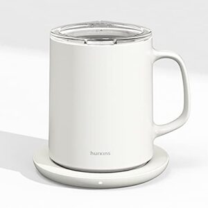 hurkins smug, up to 149℉ coffee mug warmer & mug & pctg lid set, self heated cup with wireless charging function, office/home for desk. (white)