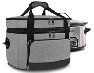 2 layer slow cooker carrier, compatible with 6, 7, 8 quart crock-pot, insulated large slow cooker travel bag with bottom pad lid fasten straps, for party, family gathering potluck, gift for women