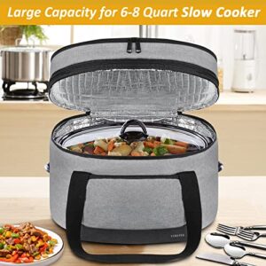 2 Layer Slow Cooker Carrier, Compatible with 6, 7, 8 Quart Crock-Pot, Insulated Large Slow Cooker Travel Bag with Bottom Pad Lid Fasten Straps, for Party, Family Gathering Potluck, Gift for Women