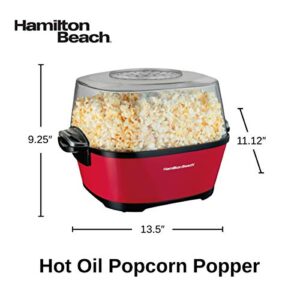 Hamilton Beach Electric Hot Oil Popcorn Popper, Healthy Snack Maker, 24 Cups, Red (73302)