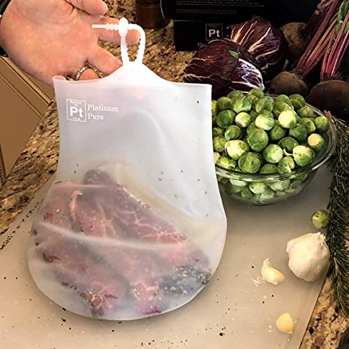 Platinum Pure - Large Reusable Sous Vide Bags - Set of 2 BPA Free Bags for Sous Vide Cooking - 100% Pure LFGB Platinum Silicone with no Fillers - Compatible with all immersion circulators, including Joule, Anova, ChefSteps, Kitchen Gizmo, Gramercy Kitchen