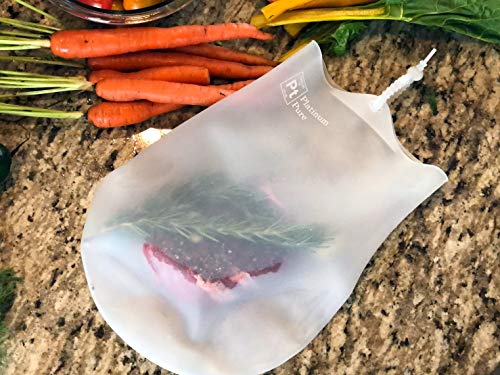 Platinum Pure - Large Reusable Sous Vide Bags - Set of 2 BPA Free Bags for Sous Vide Cooking - 100% Pure LFGB Platinum Silicone with no Fillers - Compatible with all immersion circulators, including Joule, Anova, ChefSteps, Kitchen Gizmo, Gramercy Kitchen