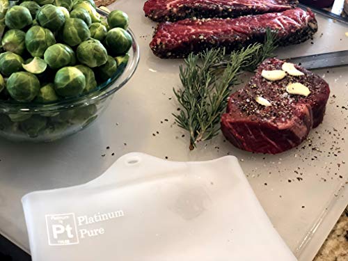 Platinum Pure - Large Reusable Sous Vide Bags - Set of 2 BPA Free Bags for Sous Vide Cooking - 100% Pure LFGB Platinum Silicone with no Fillers - Compatible with all immersion circulators, including Joule, Anova, ChefSteps, Kitchen Gizmo, Gramercy Kitchen