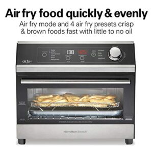 Hamilton Beach Air Fryer Countertop Toaster Oven, Includes Bake, Broil, and Toast, Fits 12” Pizza, 1800 Watts, 10 Cooking Modes + Digital Controls, Black & Stainless Steel