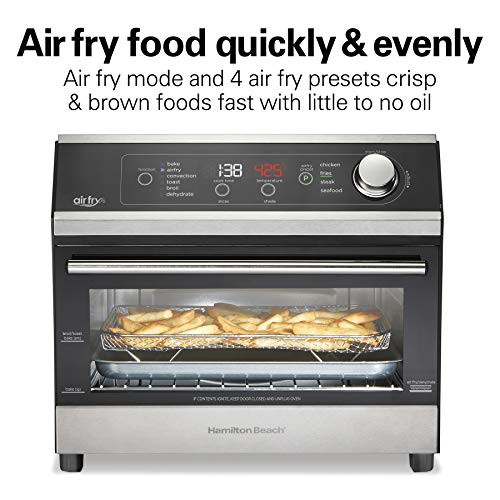 Hamilton Beach Air Fryer Countertop Toaster Oven, Includes Bake, Broil, and Toast, Fits 12” Pizza, 1800 Watts, 10 Cooking Modes + Digital Controls, Black & Stainless Steel