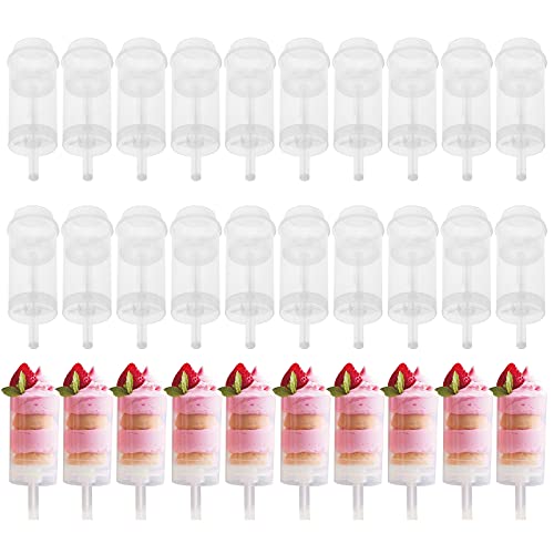 Jucoan 30 Pack Cake Pop Shooter, Round Plastic Jelly Ice Cream Push-up Containers with Lids Base and Stick for Dessert, Confetti Push Pop Shooters for Wedding