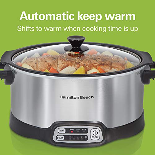 Hamilton Beach 33662 Programmable Slow Cooker with 6 Quart Stovetop-Safe Sear & Cook Crock, Silver