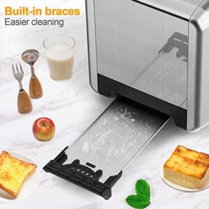 Toasters 2 Slice Best Rated Prime, whall Stainless Steel,Bagel Toaster - 6 Bread Shade Settings,Bagel/Defrost/Cancel Function,1.5in Wide Slots,Removable Crumb Tray,for Various Bread Types (850W）