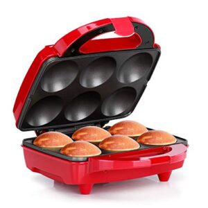 Holstein Housewares - Non-Stick Cupcake Maker, Red - Makes 6 Cup Cakes, Muffins, Cinnamon Buns, and more