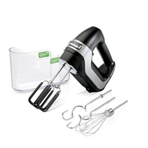 hamilton beach professional 7-speed digital electric hand mixer with high-performance dc motor, slow start, snap-on storage case, softscrape beaters, whisk, dough hooks, matte black (62655)