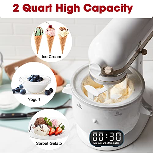 Ice Cream Attachments Compatible with Kitchenaid Stand Mixer, Frozen Yogurt, Ice Cream and Sorbet Gelato Maker Bowl Fits for 4.5Qt and Larger Stand Mixers