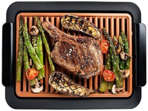 gotham steel smokeless indoor grill, nonstick indoor smokeless grill with ceramic coating & adjustable heating, indoor grill electric smokeless with dishwasher safe removable grill plate, toxin free