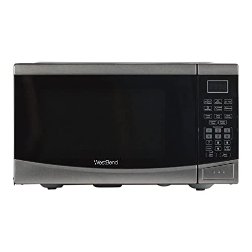 West Bend WBMW92S Microwave Oven 900-Watts Compact with 6 Pre Cooking Settings, Speed Defrost, Electronic Control Panel and Glass Turntable, Metallic