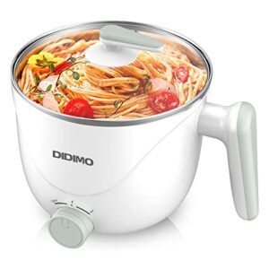 didimo electric hot pot，1.5l stainless steel mini pot，rapid noodles cooker，shabu hot pot，for steak, egg, fried rice, ramen, oatmeal, soup，with over-heating protection, boil dry protection（egg rack included）
