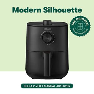 BELLA 2.9QT Manual Air Fryer, No Pre-Heat Needed, No-Oil Frying, Fast Healthy Evenly Cooked Meal Every Time, Removeable Dishwasher Safe Non Stick Pan and Crisping Tray for Easy Clean Up, Matte Black